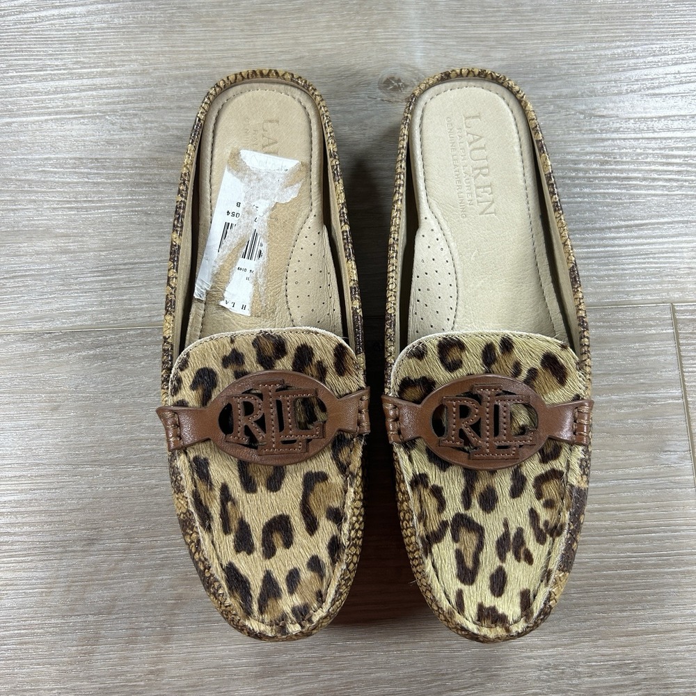 NEW Ralph Lauren Size 6.5 Brynn Brown Animal Cheetah Driver Mule Loafer Flats